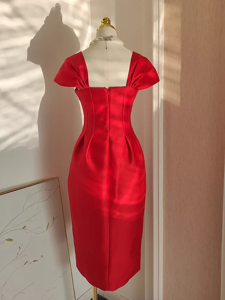 Sexy A line Satin Knee Length Homecoming Dresses Sweetheart Red Birthday Outfits