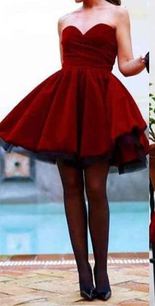 Bridelily A-Line Satin Sweetheart Sleeveless Homecoming Dresses Short With Ruffles