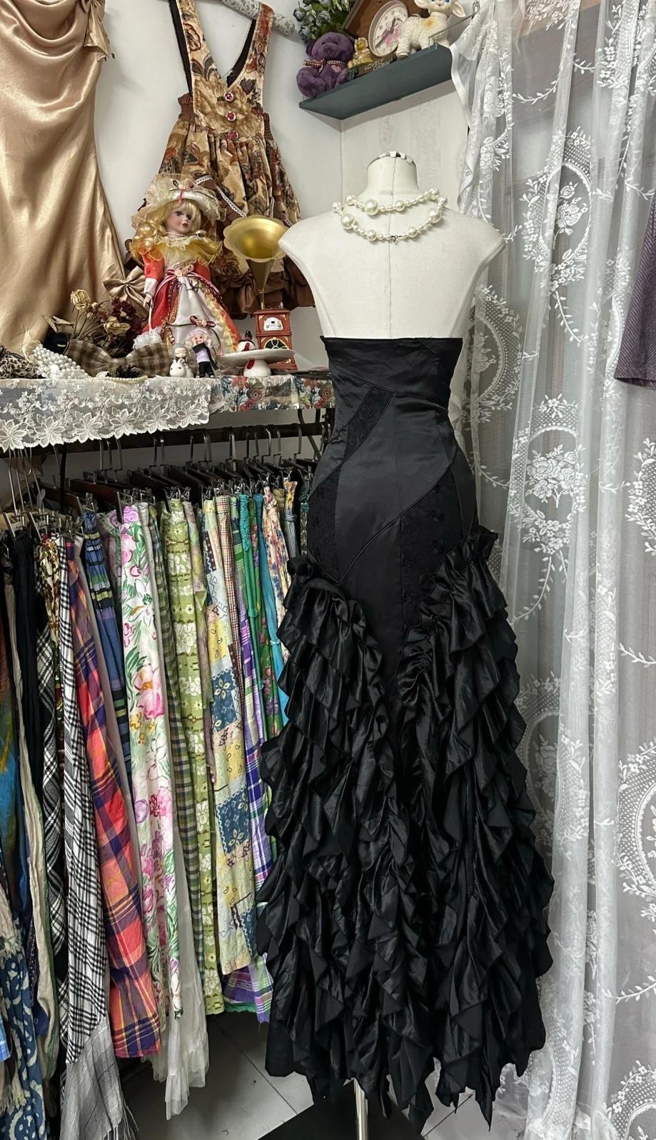 Black Temperament Sweetheart Neck Mermaid Satin Prom Dress Birthday Dress Formal Evening Dress