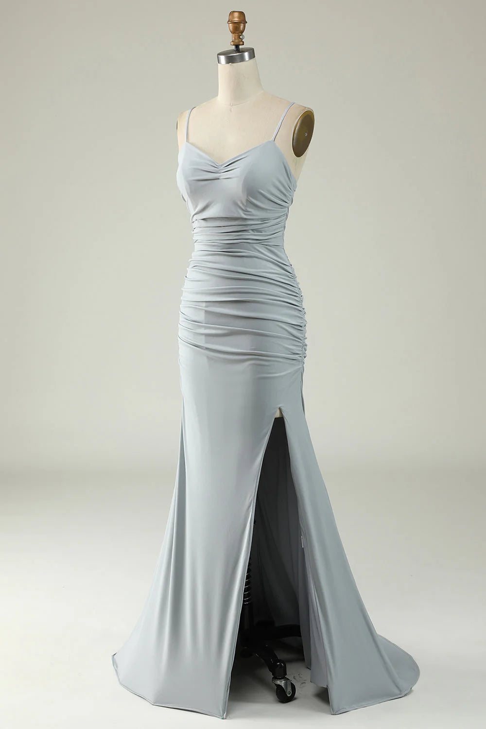 Mermaid Spaghetti Straps Grey Plus Size Prom Dress With Criss Cross Back
