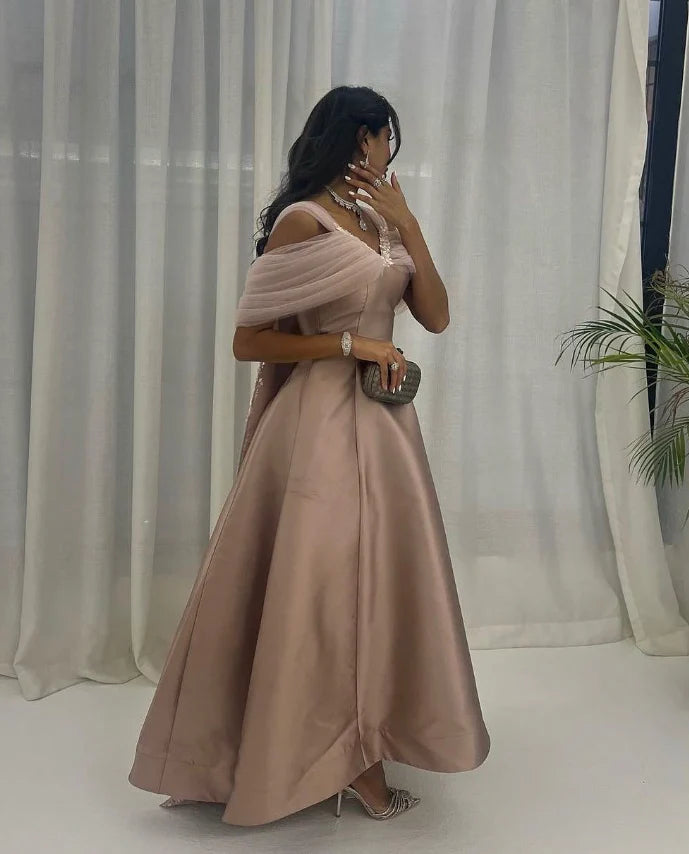 Rhinestone Satin Prom Dress A Line Off the Shoulder Evening Dress