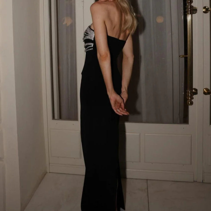 Elegant Embroidered Crystal Party Dress Simple design Off Shoulder Prom Dress