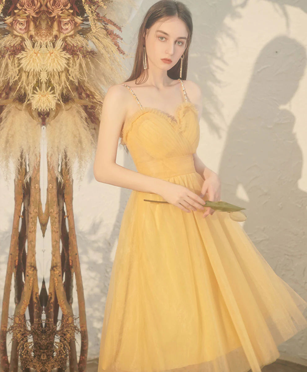 Yellow Sweetheart Tulle Short Prom Dress Unique design Homecoming Dress