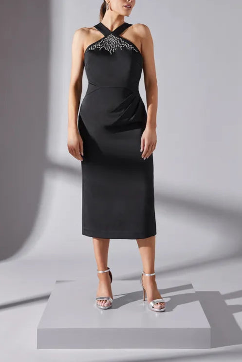 Embellished Satin Crepe Halterneck Midi Mother Of The Bride Outfits Dress