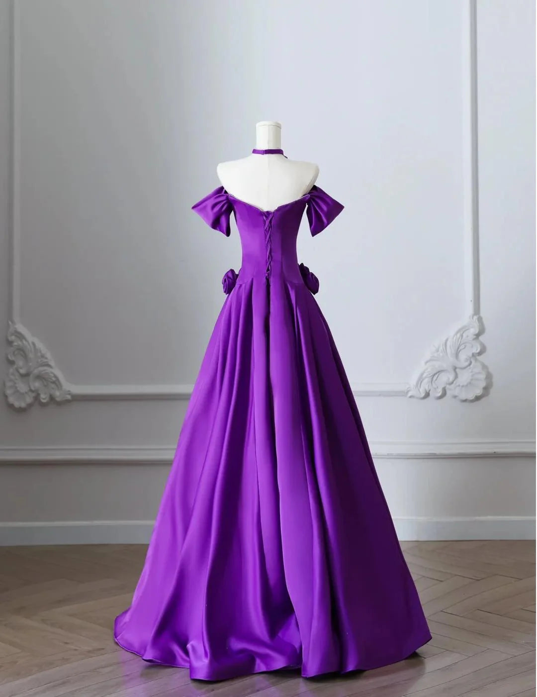 Elegant Purple Formal Evening Gowns Off Shoulder A-Line Satin Long Prom Dresses