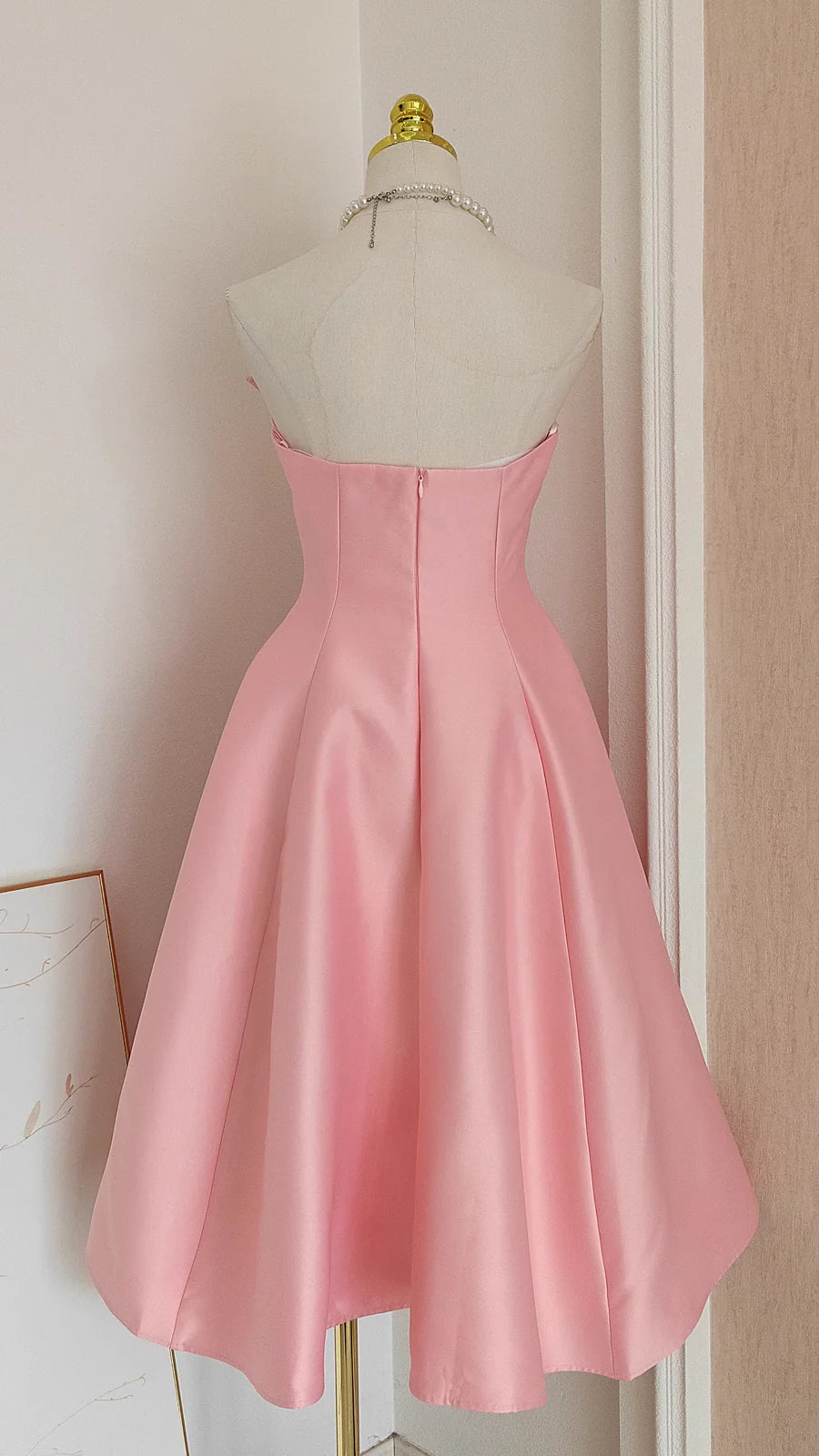 Cute A line Strapless Pink Vacation Dress Satin Retract Your Waist Women Prom Dresses
