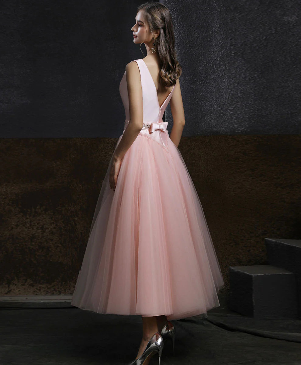Aline Round Neck Tulle Short Pink Prom Dress, Top-quality fabric Exquisite tailoring Bridesmaid Dress