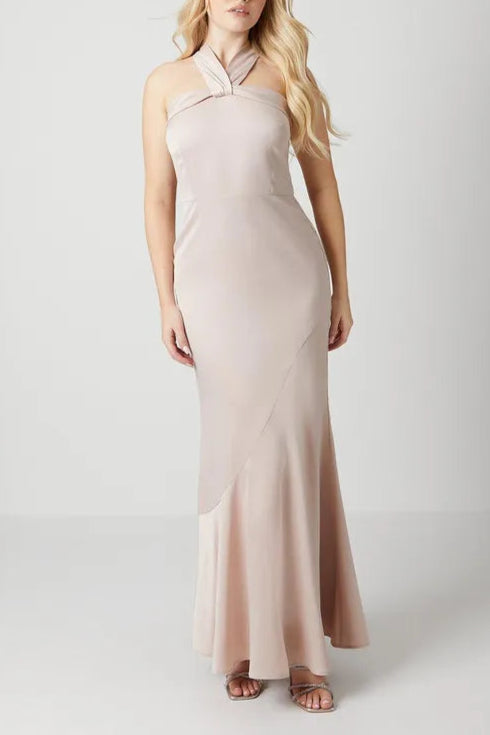 Full of charm Debut London by Coast Twist Halterneck Satin Bridesmaids Dress