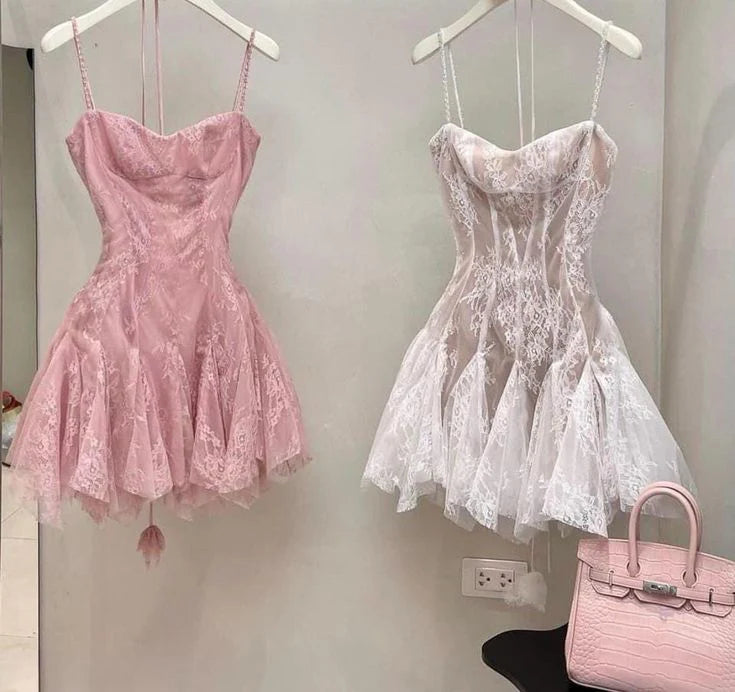 Sexy mini ladies elegant Spaghetti Strap short  Lace ball dress