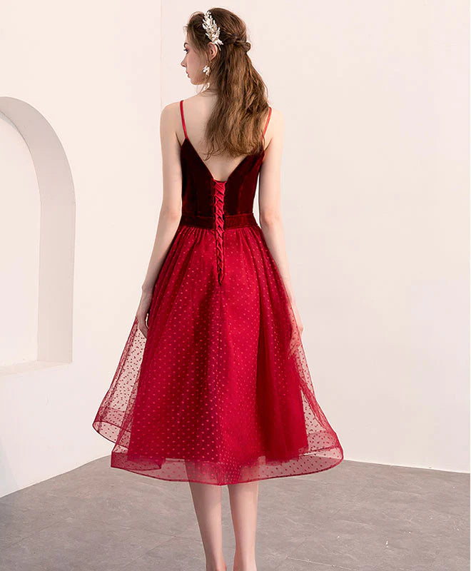 Cute Burgundy Tulle Short Prom Dress Full of charm Homecoming Dress