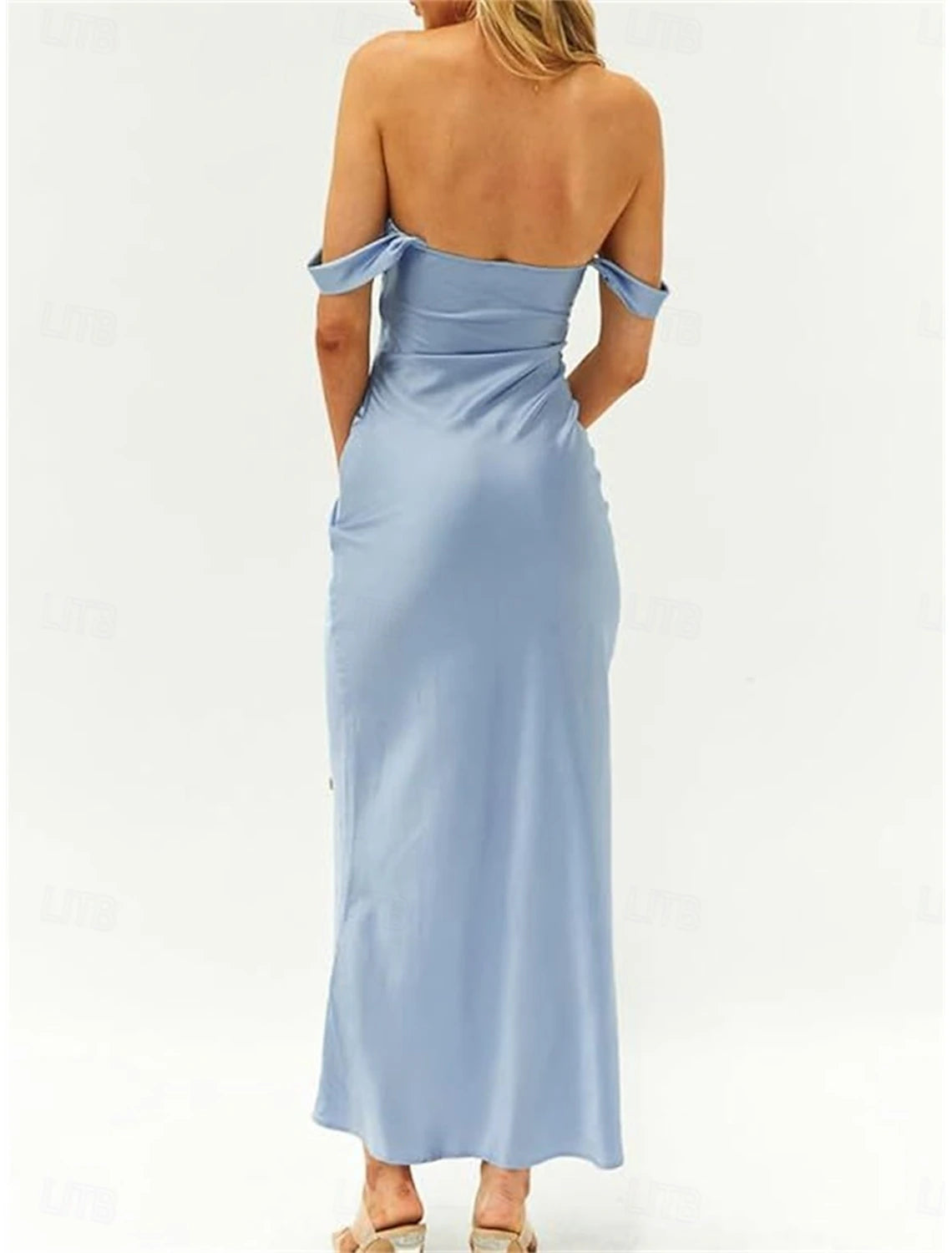 Trumpet Sleeveless Bridesmaid Dress Off Shoulder Elegant Floor Length Nylon with Solid Color