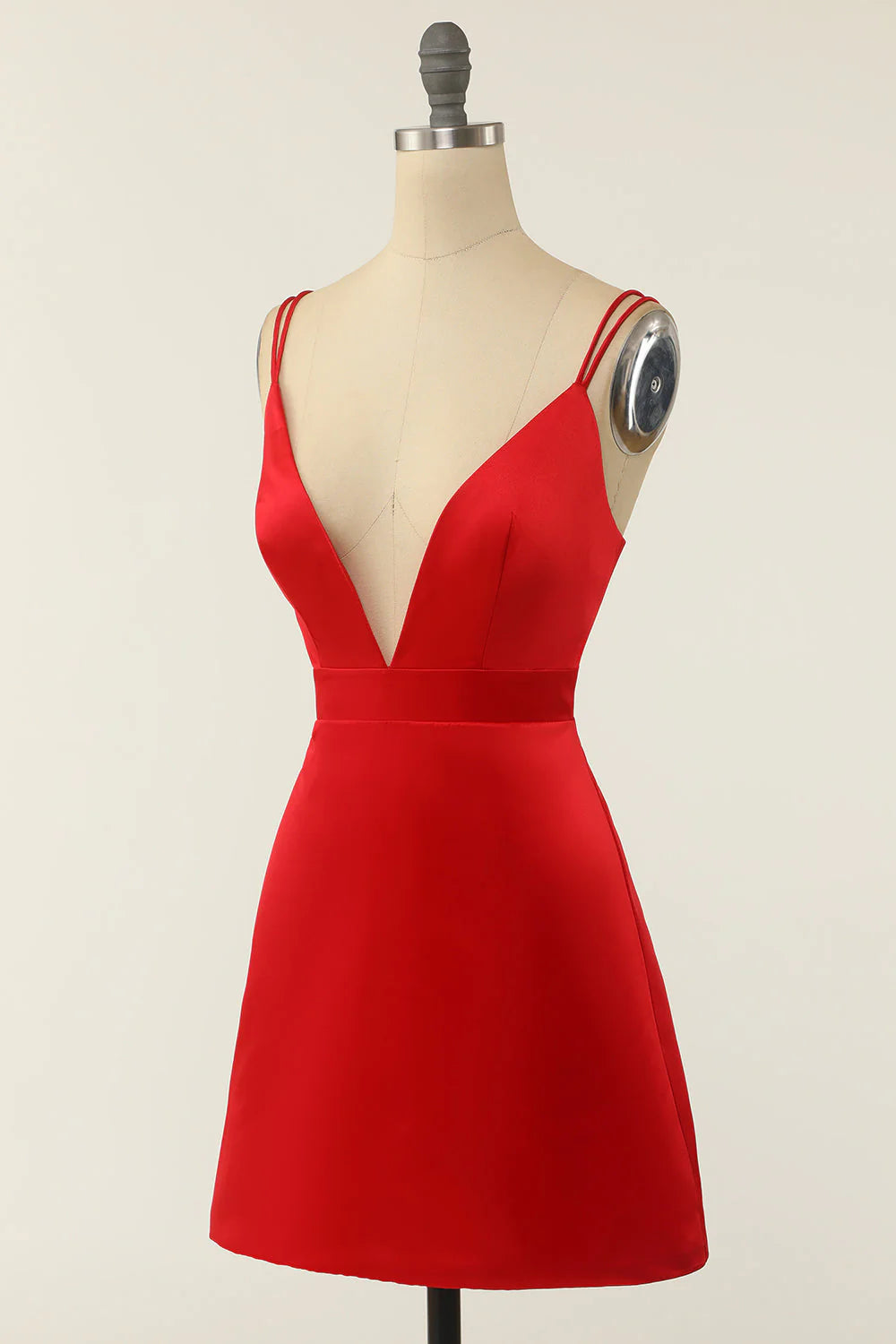 Simple design Red Satin V-Neck Retract Your Waist Homecoming Dresses