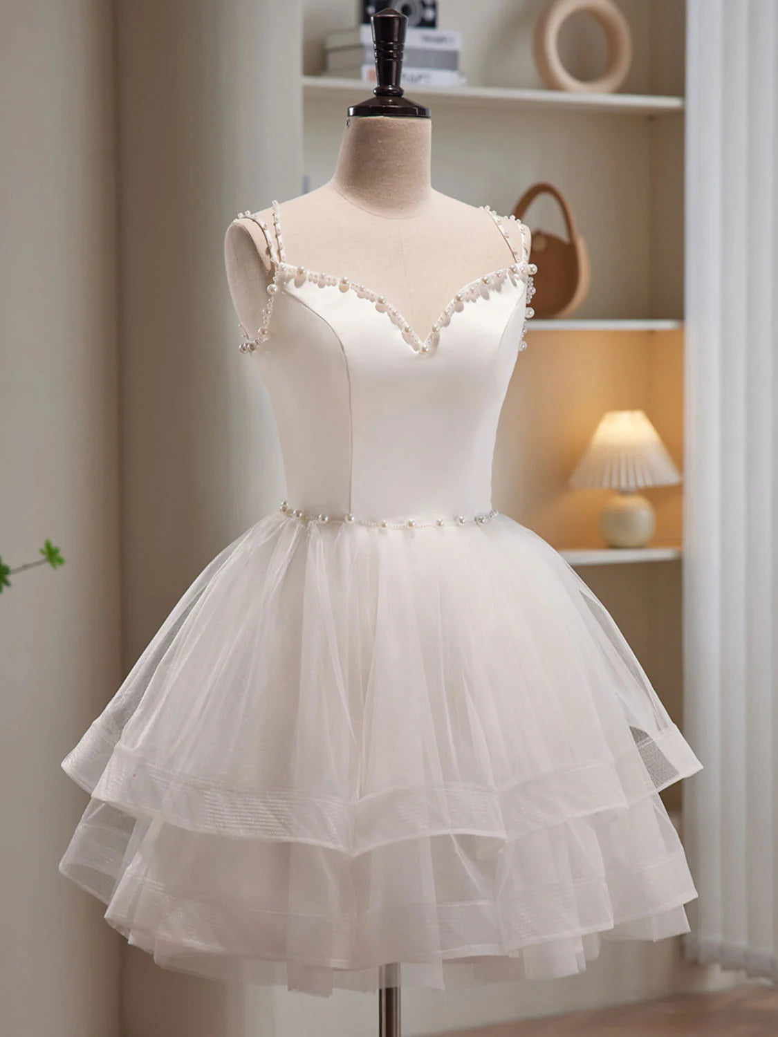 White Tulle Short Prom Dresses, Cute White Puffy Unique design Homecoming Dresses
