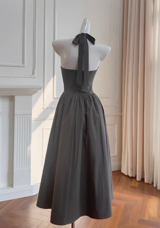 Full of charm Grey Halter Neck A-line Retract Your Waist Party Dress