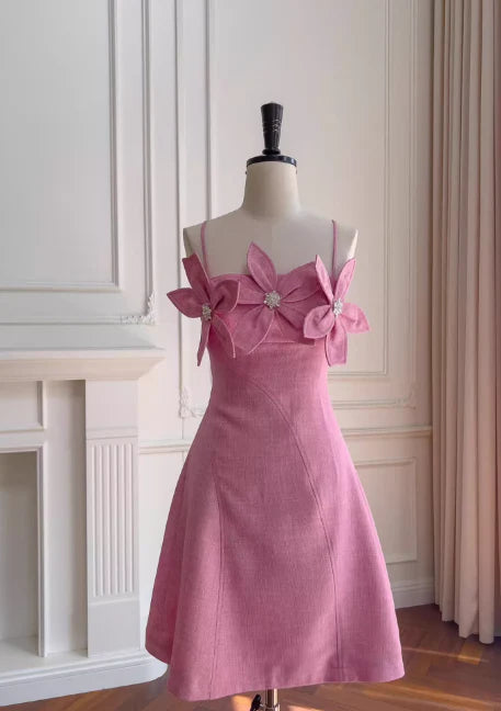 Rose red A-line spaghetti strap short prom dress, Full of charm homecoming dress