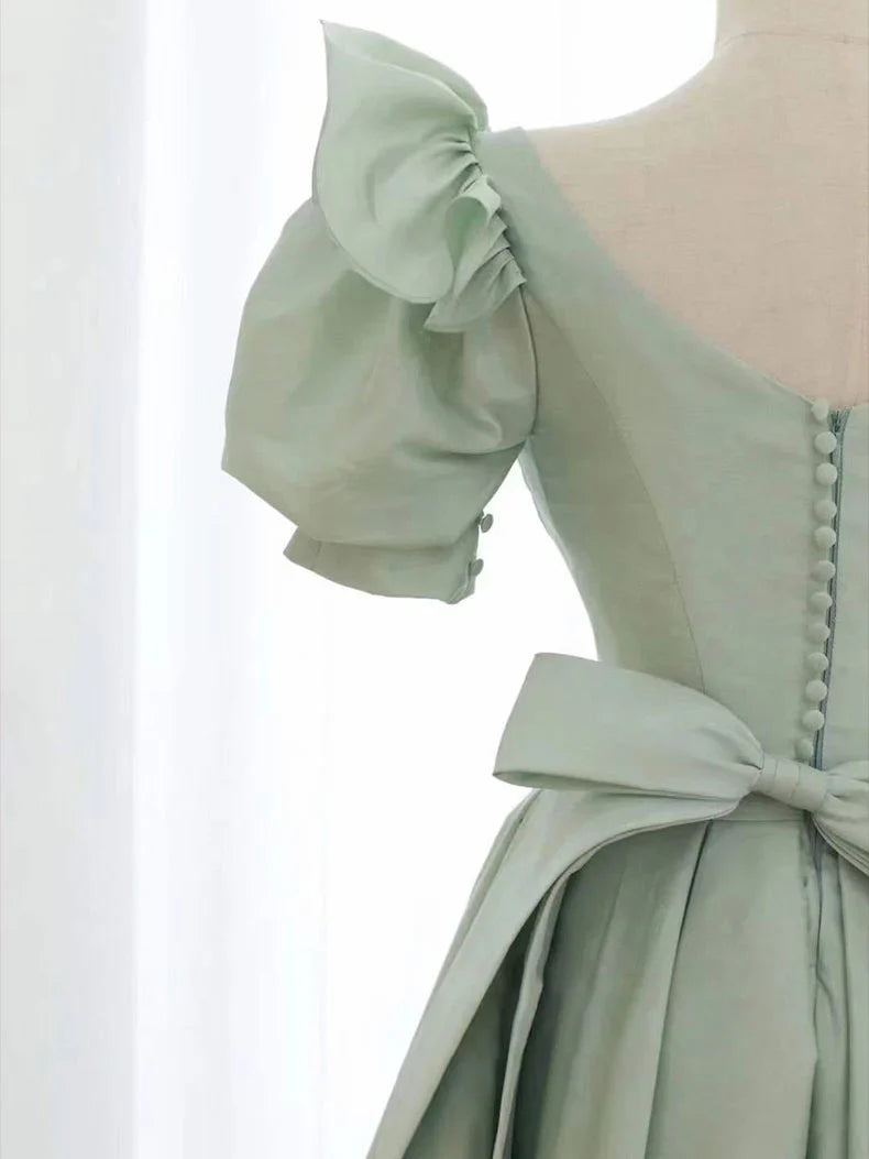 Simple green v neck satin short prom dress, green homecoming dress