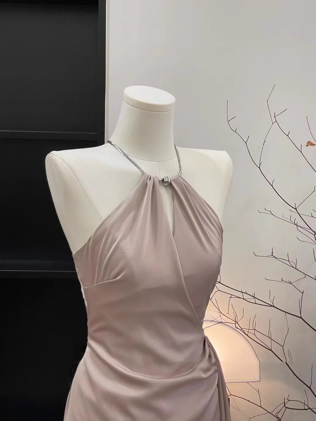 Sexy Sheath Halter Ruffled Pink Women's Full of charm Party Dresses