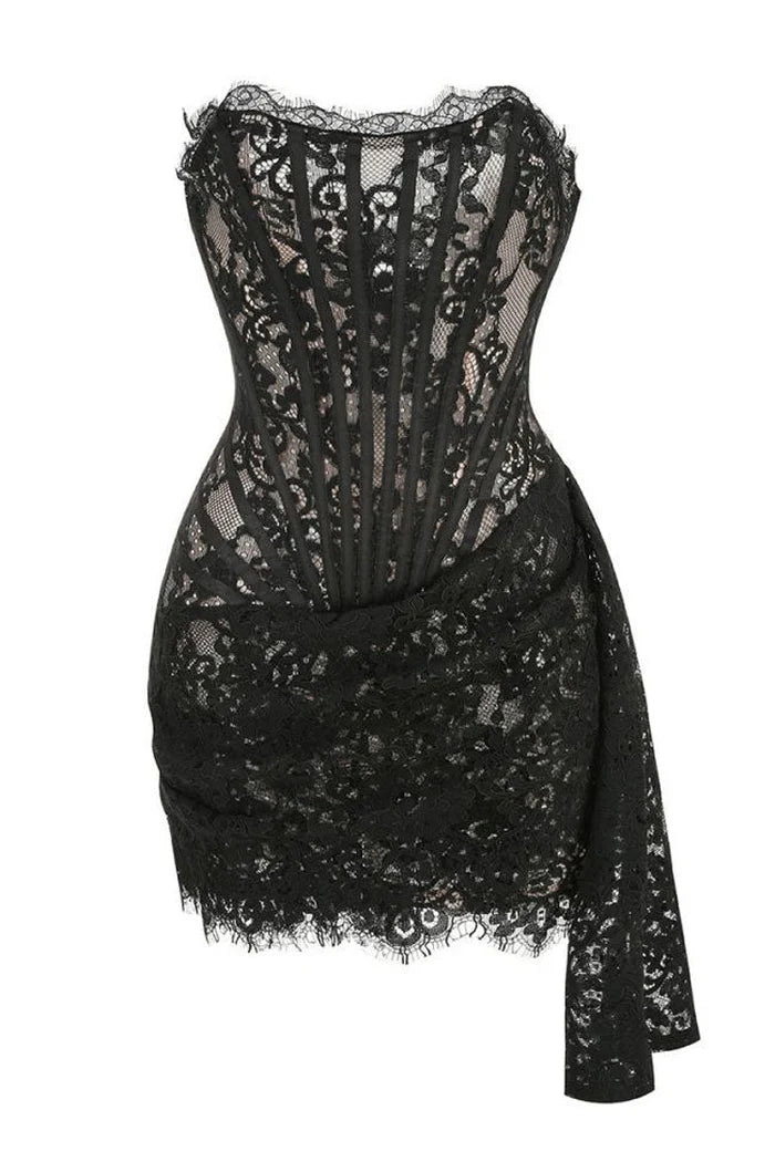 Sexy Sweetheart Neck Ruched Draped Corset Lace Mini homecoming Dress