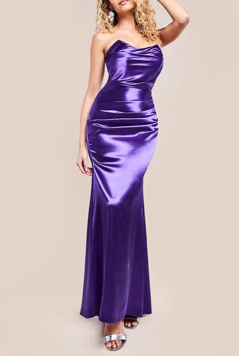 Full of charm Satin Bandeau Retract Your Waist Bridesmaids Maxi Dress