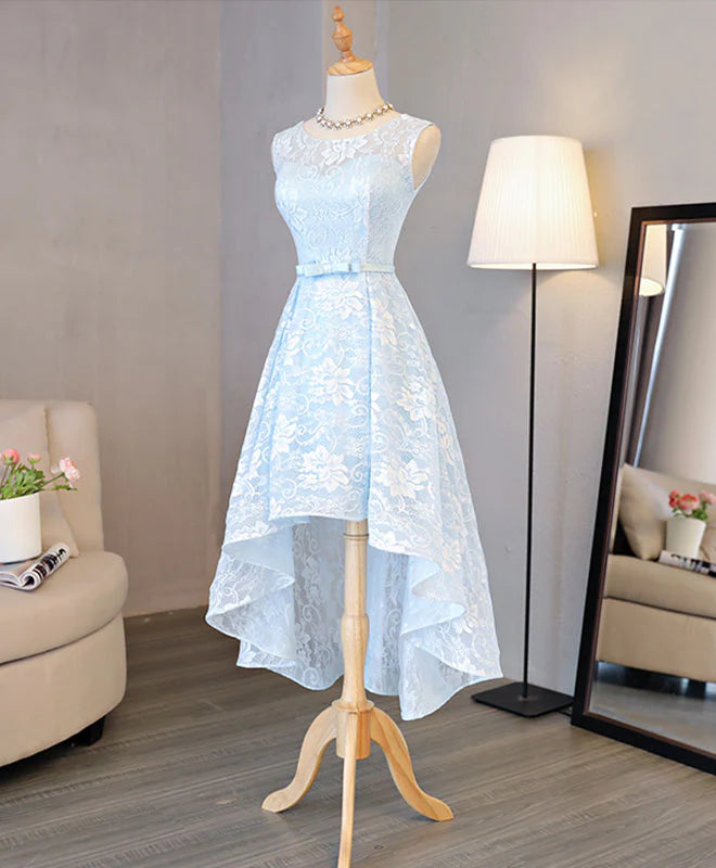 Light Blue Lace High Low Prom Dress, Appropriate color matching Homecoming Dress