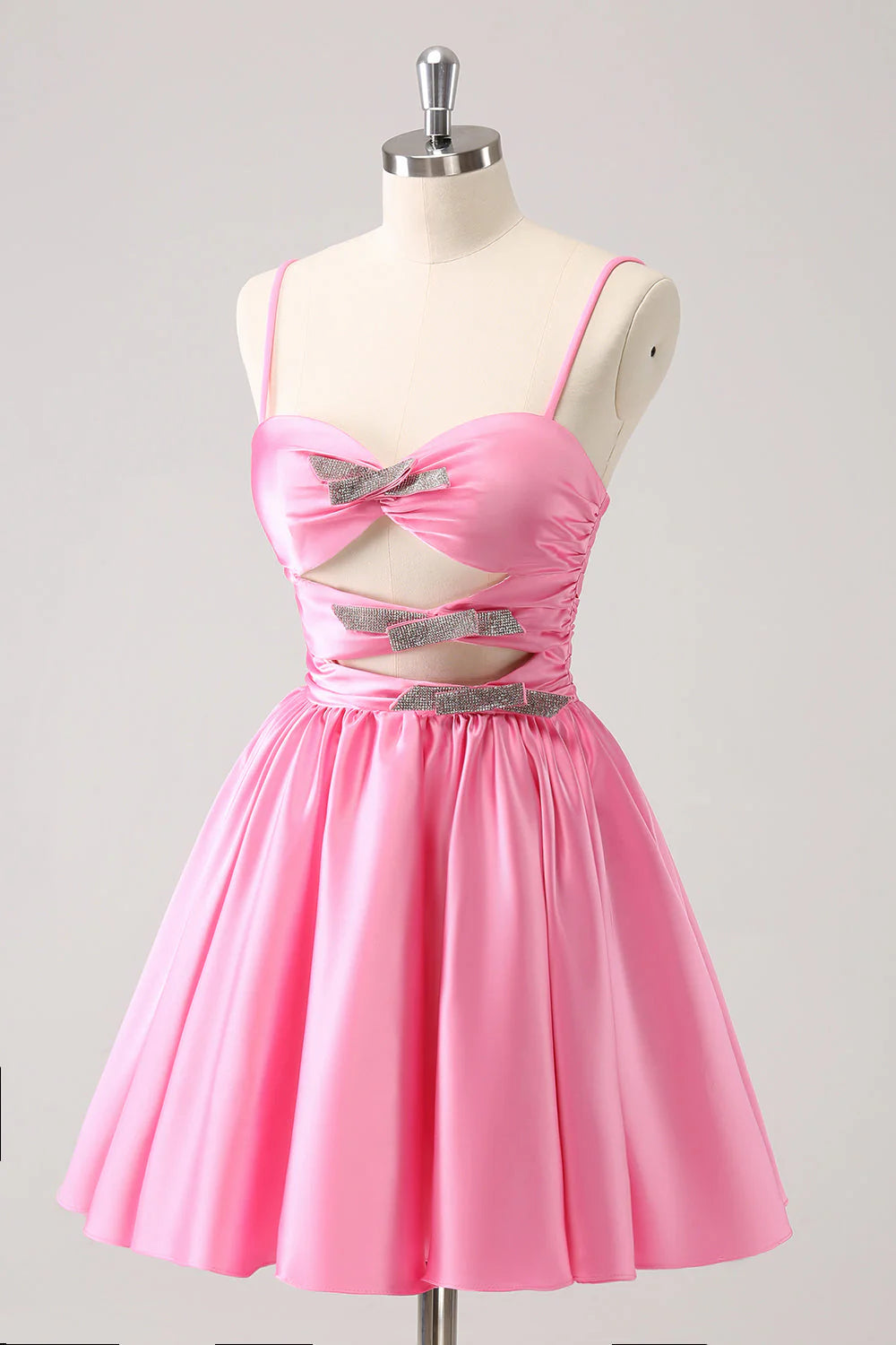 Unique design Pink A-Line Spaghetti Straps Pleated Homecoming Dress With Keyhole