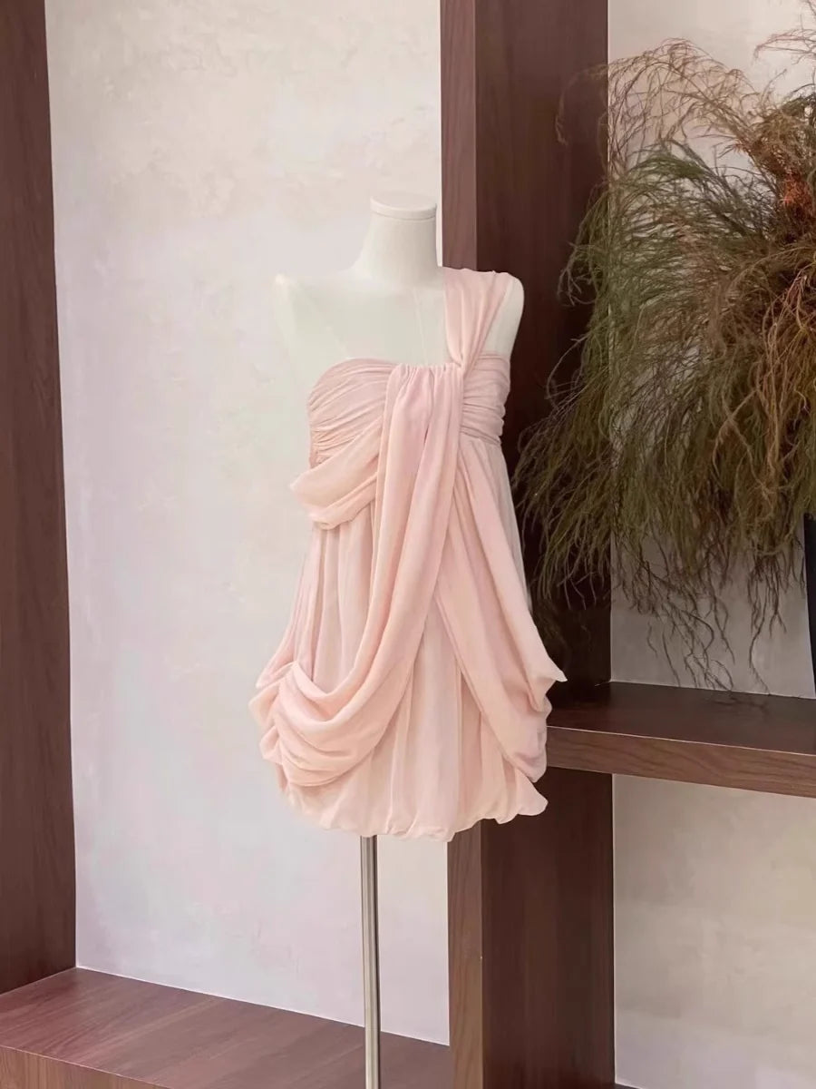 Sexy A Line Ruffled Chiffon Pink Short Unique design Women's Homecoming Dresses