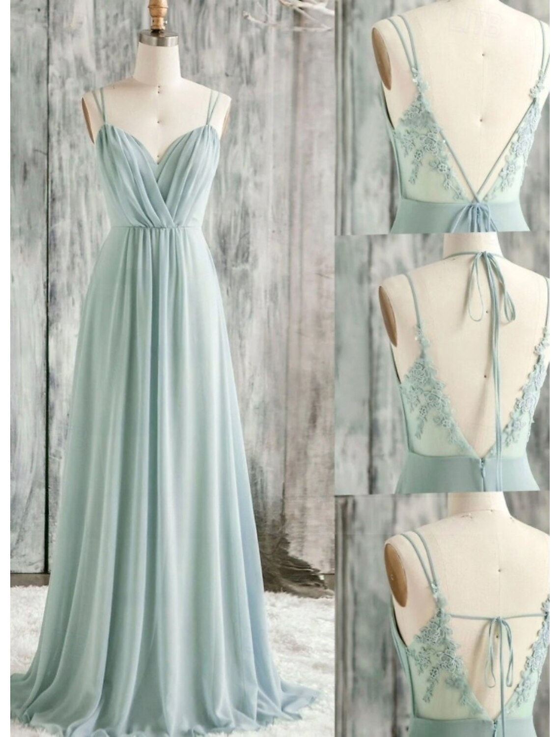 A-Line Bridesmaid Dress Spaghetti Strap Sleeveless Elegant Floor Length Chiffon with Pleats