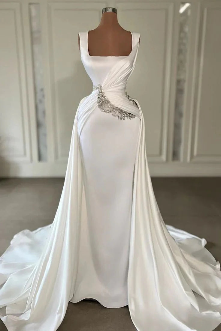Gorgeous Sheath Train Bridal Wedding Dresses Gowns White Formal Prom Dresses