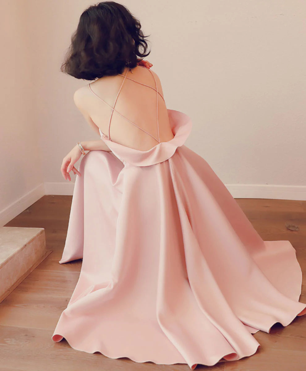 Pink Satin Backless Short Prom Dress Unique design Homecoming Dress