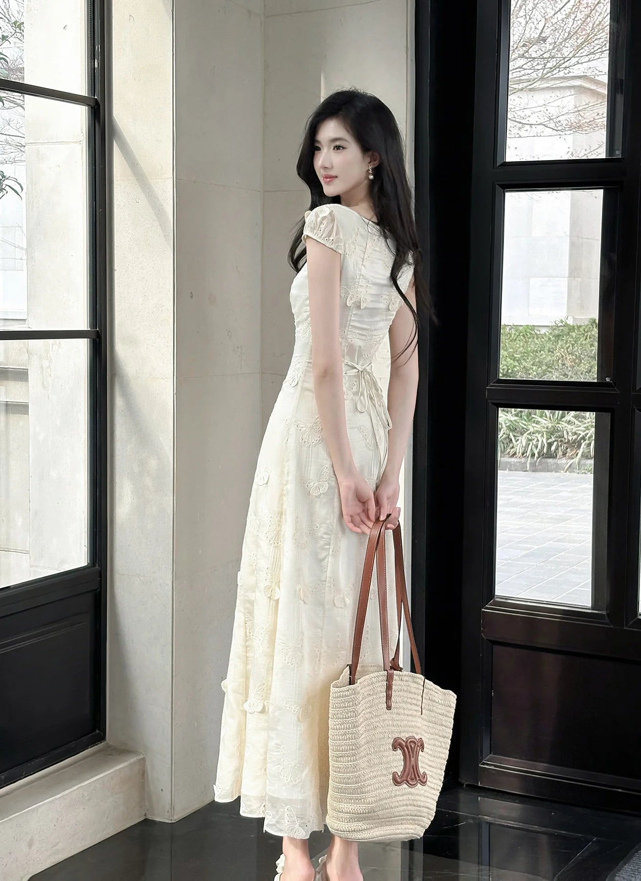 Hollow Butterfly Embroidery Dress French Summer Vacation Waist Party Dress