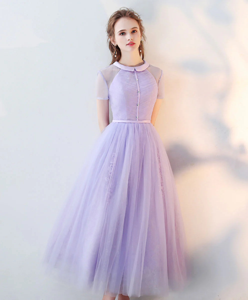 Purple High Neck Tulle Lace Prom Dress Exquisite tailoring Homecoming Dress