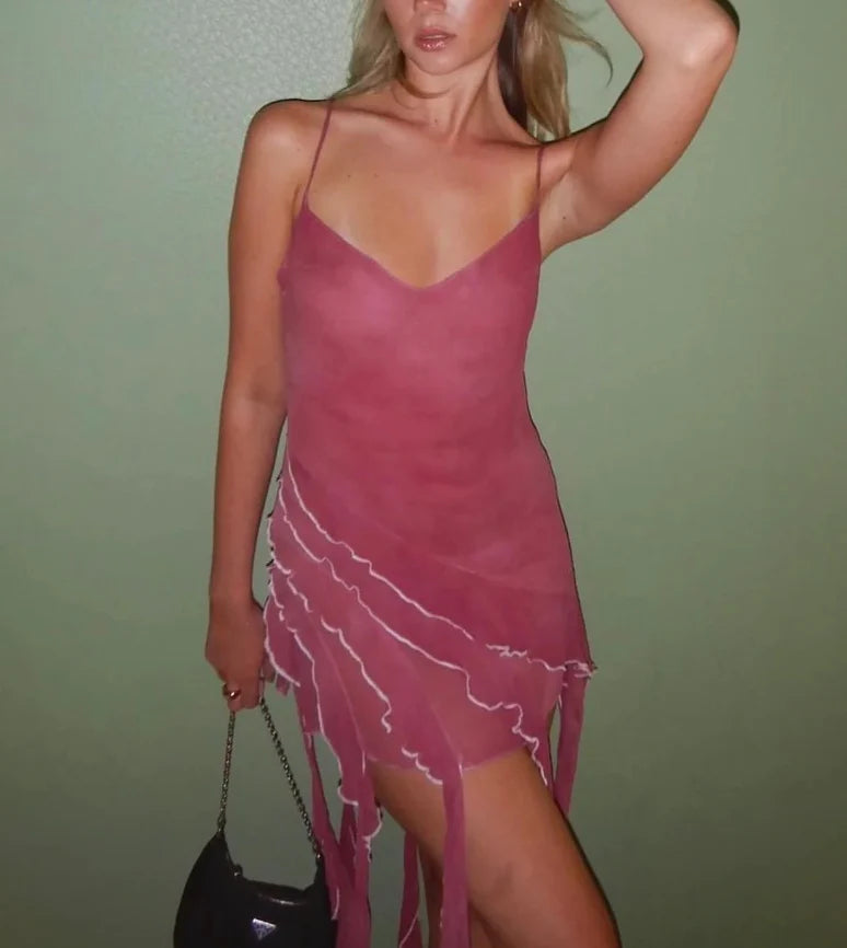 Spaghetti Strap Ruffle Chiffon Short Homecoming Dress Cute Sheath Birthday Dress