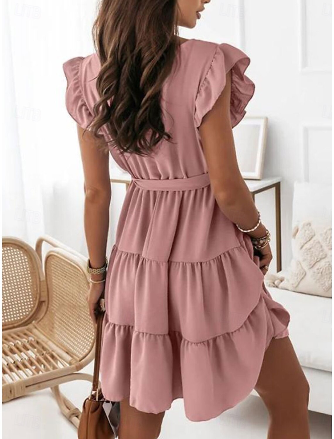 Women's Chiffon Dress Mini Dress Chiffon Ruffle Party Wedding Guest Work Elegant Streetwear Crew Neck Short Sleeve（副本）Women's Mini Dress A Line Dress Party Birthday Party Birthday Regular Fit Graphic Short Sleeve Crew Neck