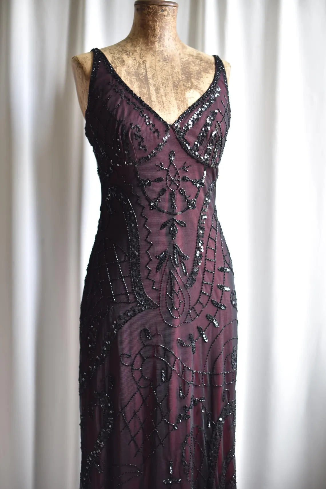 Vintage Y2K beaded vampy vampire floral gothic whimsygoth assymetric mesh fairy prom evening occasion maxi long dress