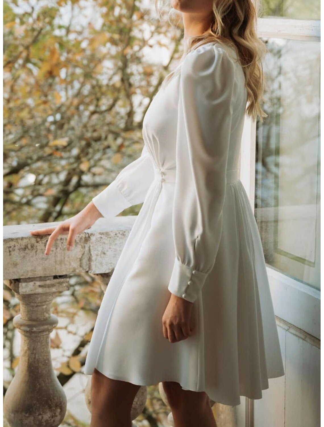 Little White Dress Bridal Shower Dresses A-Line V Neck Wedding Dresses Long Sleeve Mini Satin Bridal Gowns With Pleats Appliques