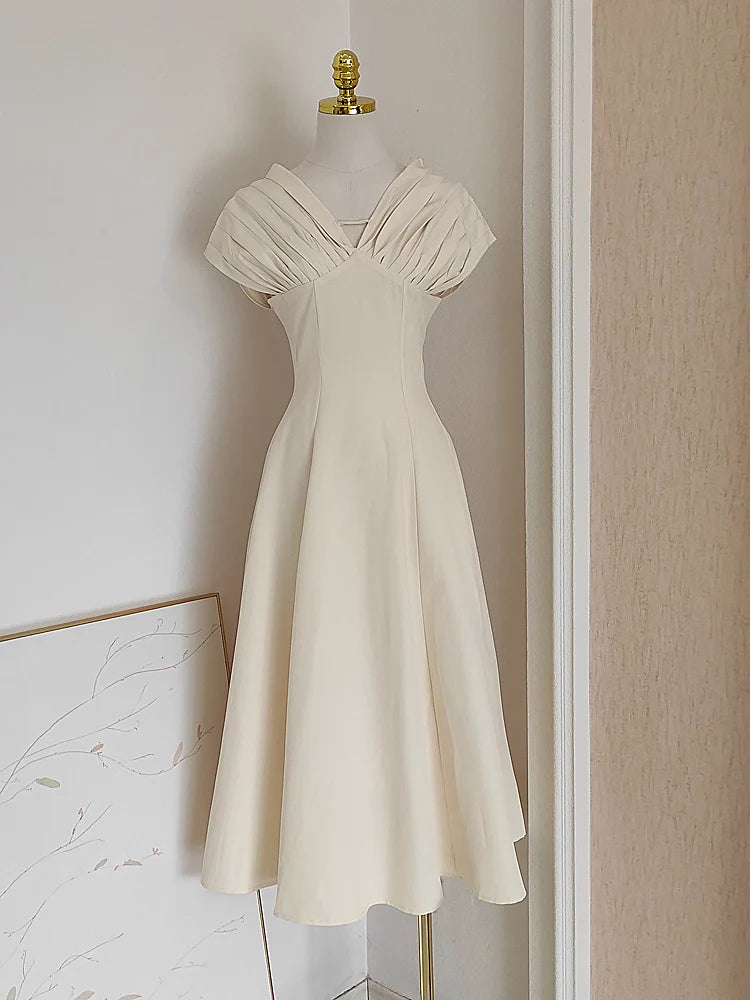 Sexy A Line V neckline Satin Dinner Party Dresses Ivory Unique design Prom Outfits