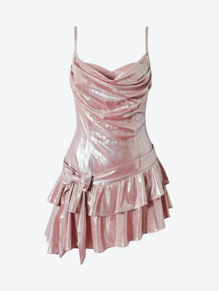 Cute Dusty Pink Chiffon Satin A-Line Spaghetti Straps Short Homecoming Dress