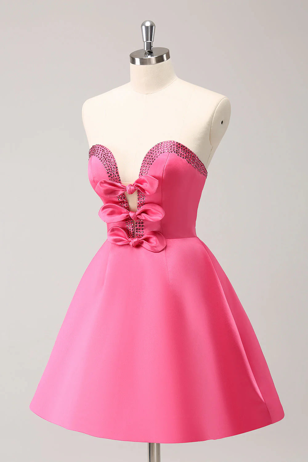 Sparkly Fuchsia A-Line Beaded Strapless Retract Your Waist Homecoming Dress With Bows