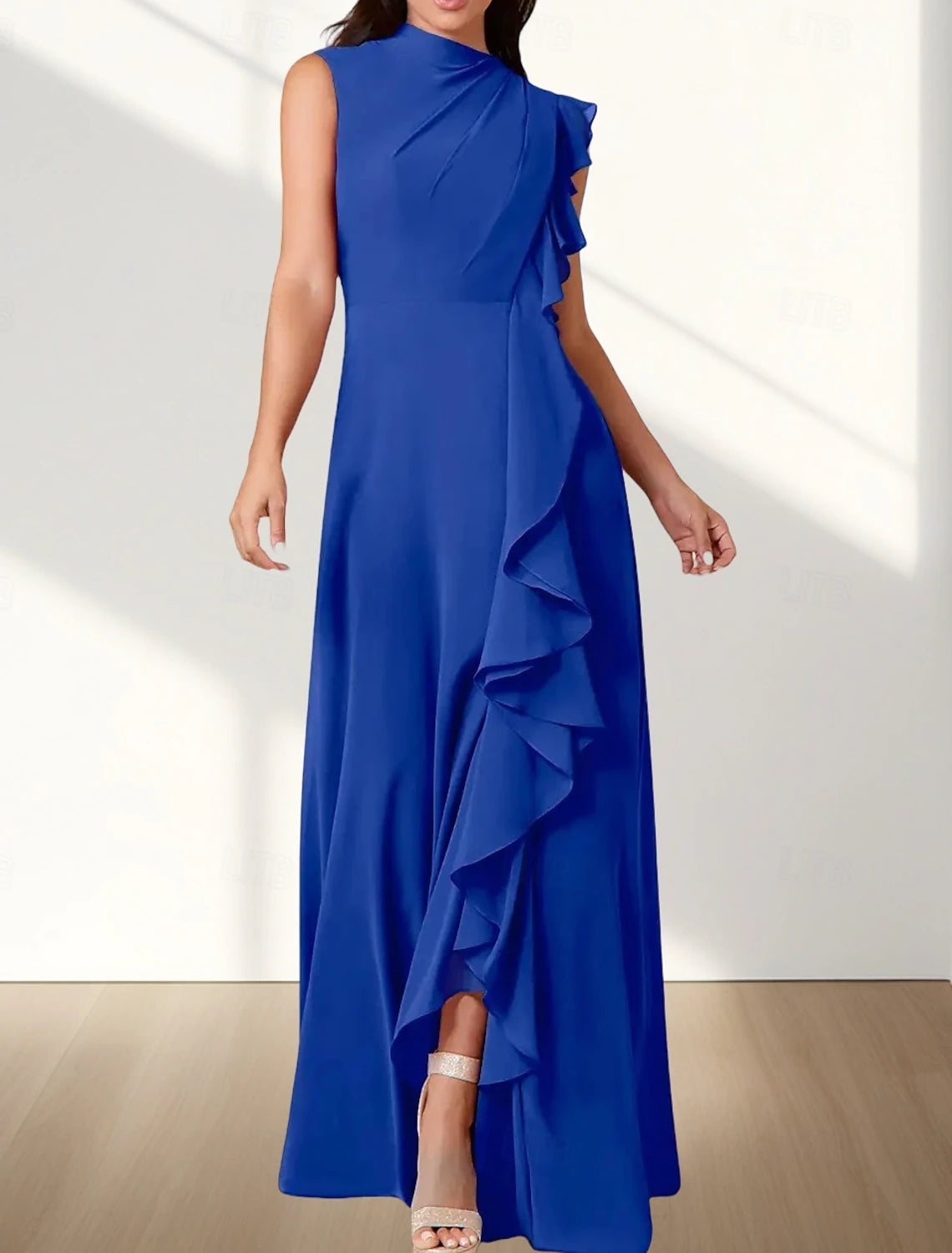 A-Line Crew Neck Bridesmaid Dress Sleeveless Elegant Floor Length Chiffon with Ruffles / Ruching