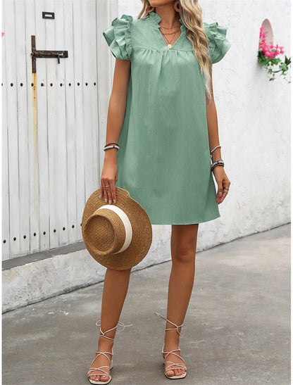 Women's Mini Dress Casual Dress A Line Dress Basic Casual Vacation Party Work Regular Fit Plain Sleeveless V Neck