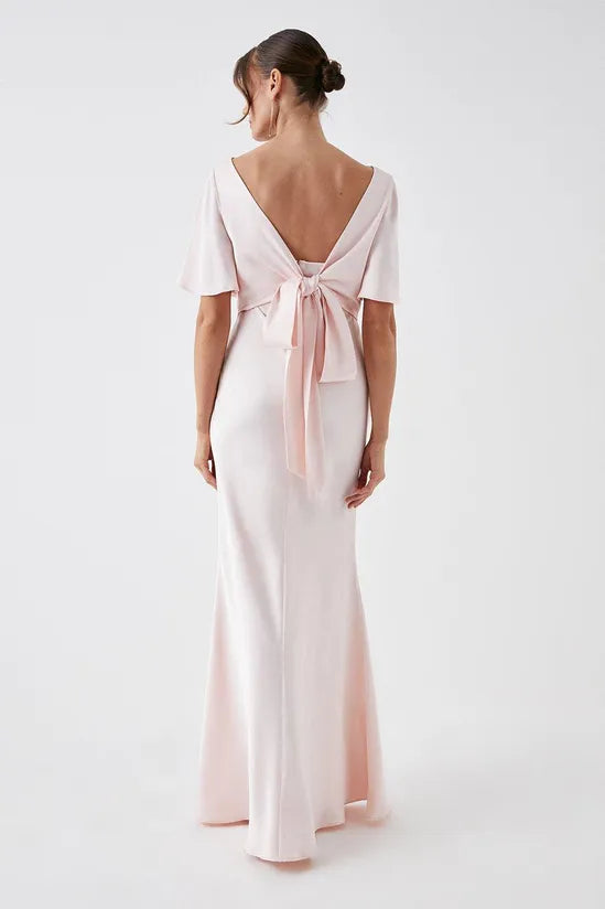 Elegant and gentle Tie Back Satin Back Crepe Bridesmaids Dress