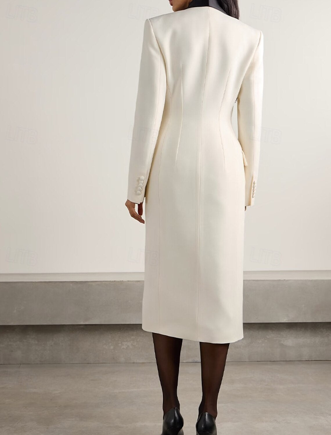 Blazer Dress Shawl Lapel Double Breasted Tuxedo Dress A-Line Mother of the Bride Dress Elegant Simple Minimalist V Neck Floor Length Satin Crepe Long Sleeve with Buttons 2025