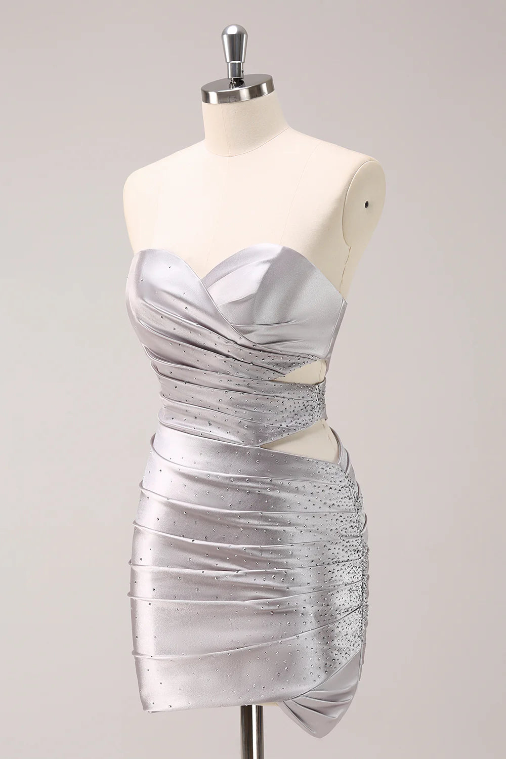 Full of charm Sparkly Strapless Grey Beaded Short Tight Homecoming Dress