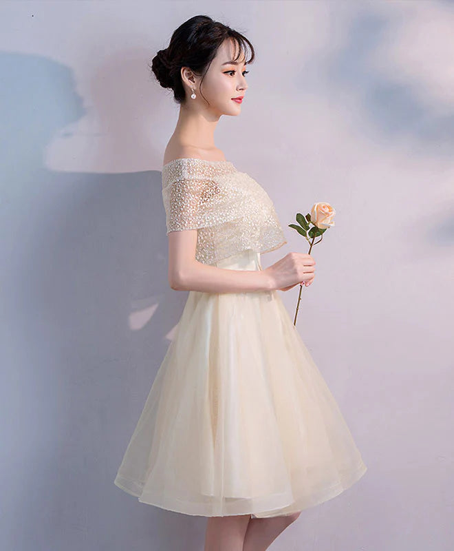 Champagne Tulle Short Prom Dress, Unique design Exquisite tailoring Homecoming Dress