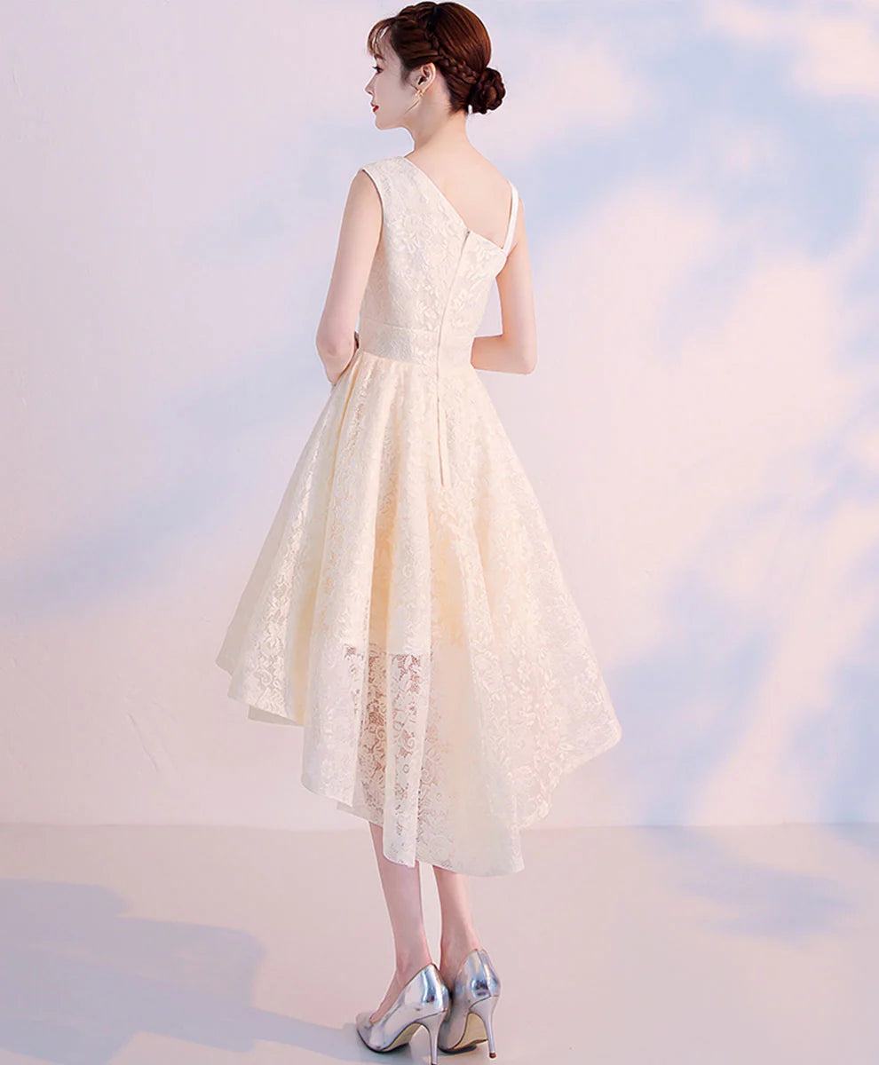 Champagne Lace High Low Prom Dress Unique design Cute Homecoming Dress