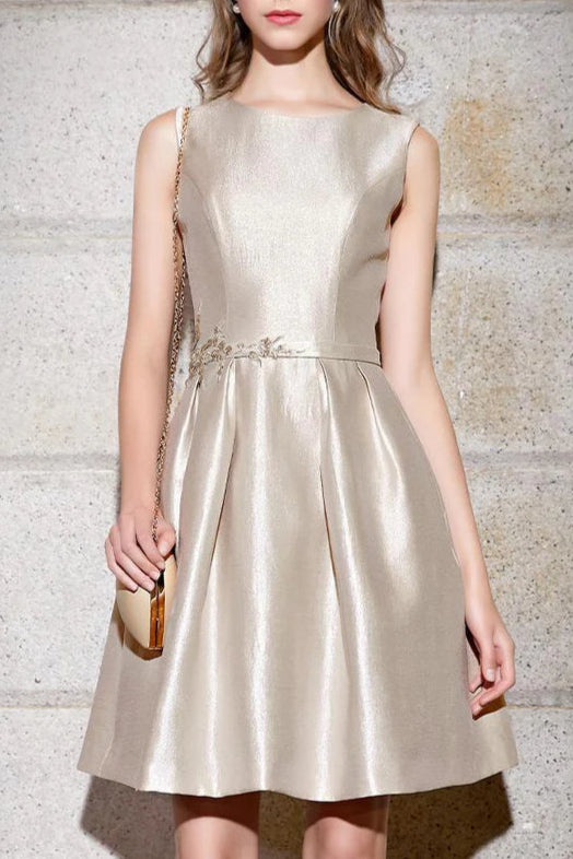A Line Satin Short Prom Dress Simple Sleeveless Knee Length Homecoming Dress
