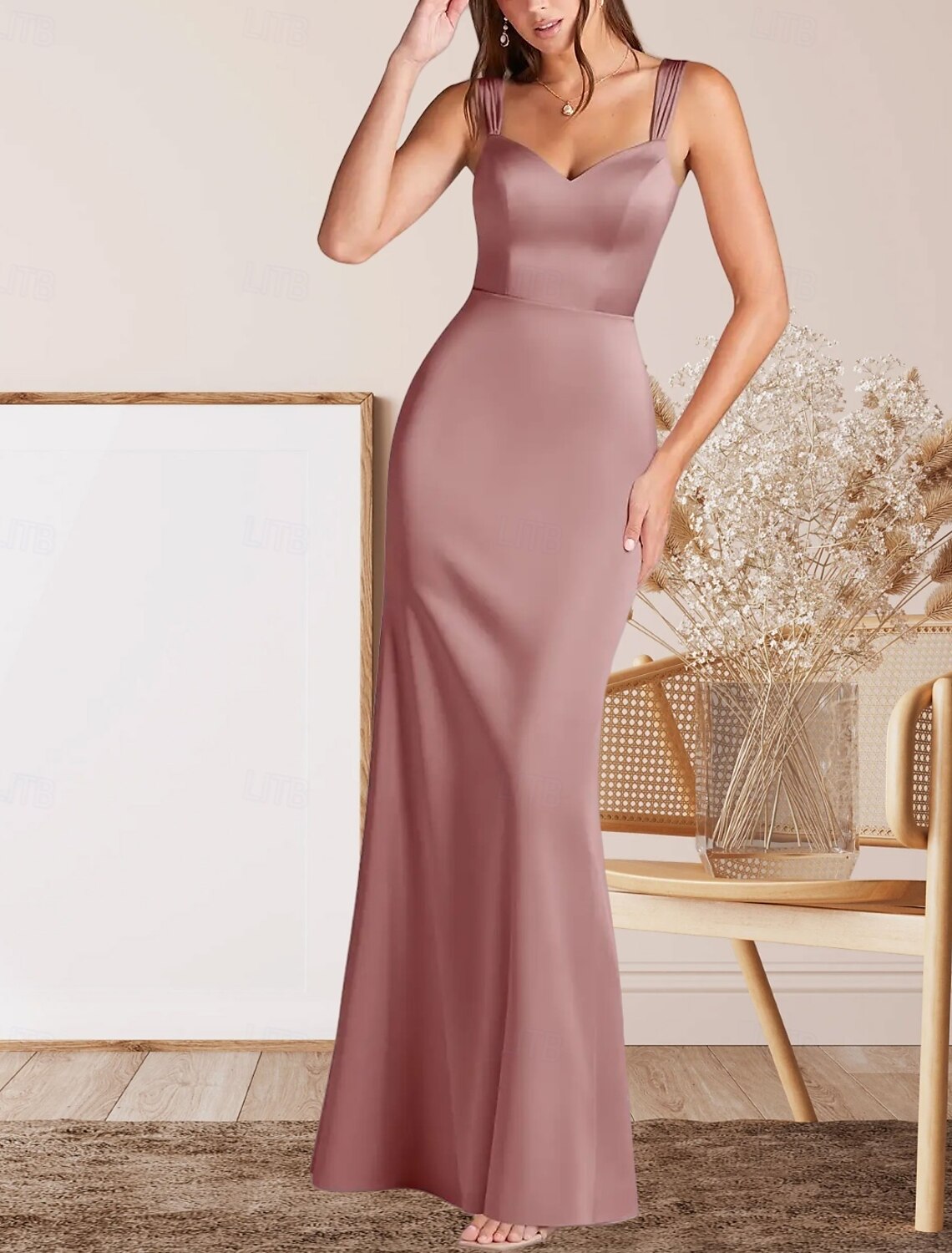 Mermaid / Trumpet Mother of the Bride Dress Wedding Guest Elegant Minimalist V Neck Floor Length Satin Sleeveless with Ruching 2025