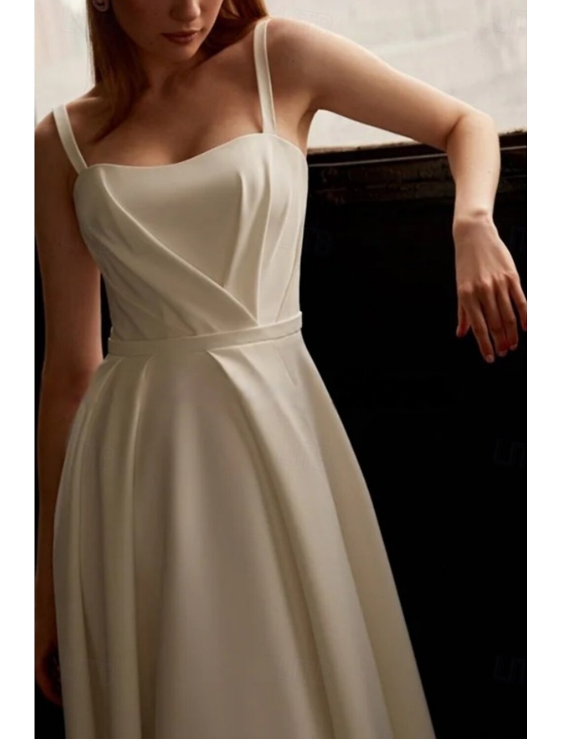 Engagement Little Graduation Wedding Dresses A-Line Spaghetti Strap Sleeveless Tea Length Satin Bridal Gowns