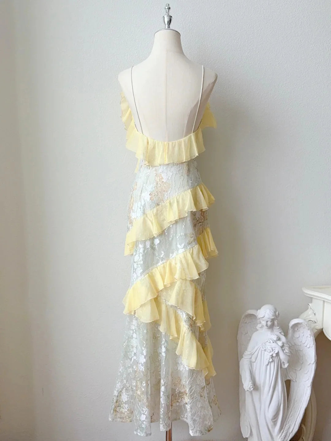 Cute Spaghetti Straps Ruffles Party Dress Lace Applique Ruffles Birthday Prom Dresses