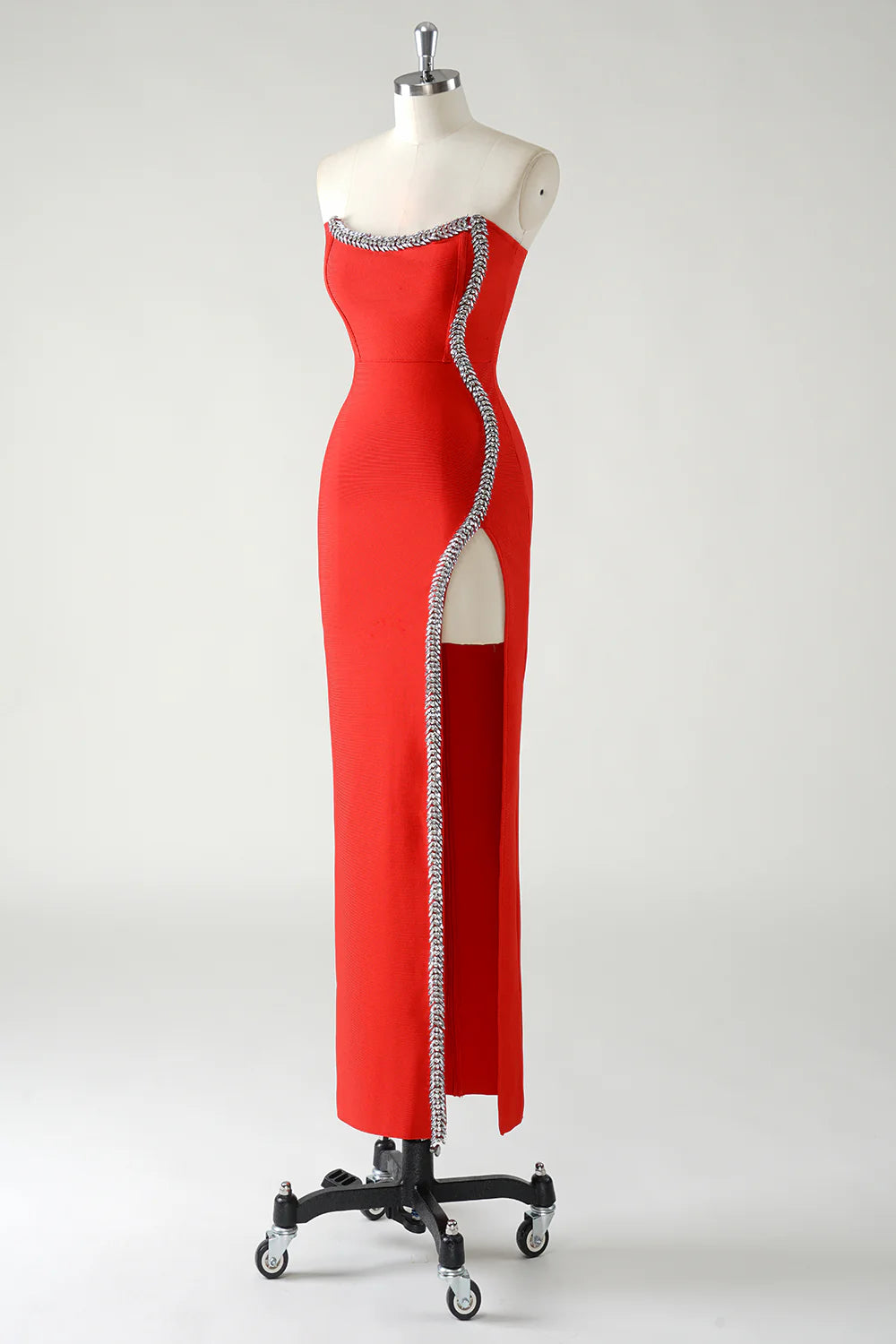 Exquisite tailoring Sparkly Unique design Mermaid Red Sweetheart Prom Dress With Slit